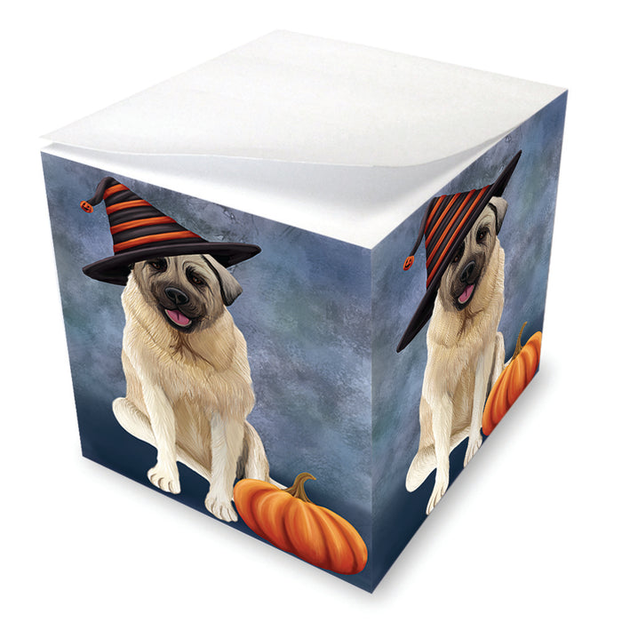 Happy Halloween Anatolian Shepherd Dog Wearing Witch Hat with Pumpkin Note Cube NOC56503