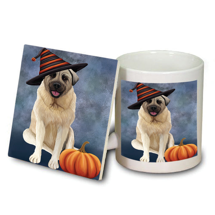 Happy Halloween Anatolian Shepherd Dog Wearing Witch Hat with Pumpkin Mug and Coaster Set MUC54849
