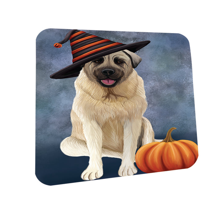 Happy Halloween Anatolian Shepherd Dog Wearing Witch Hat with Pumpkin Coasters Set of 4 CST54815