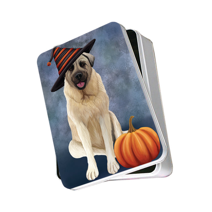 Happy Halloween Anatolian Shepherd Dog Wearing Witch Hat with Pumpkin Photo Storage Tin PITN54800