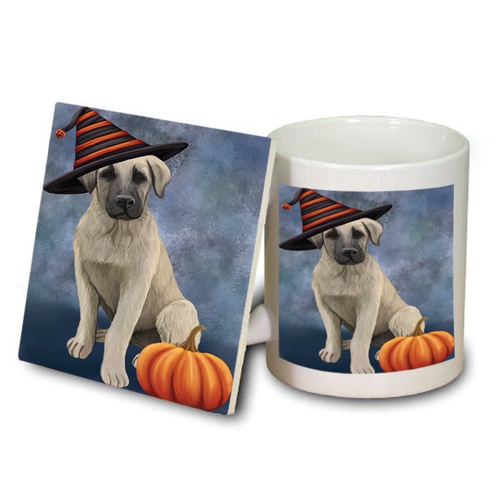 Happy Halloween Anatolian Shepherd Dog Wearing Witch Hat with Pumpkin Mug and Coaster Set MUC54850