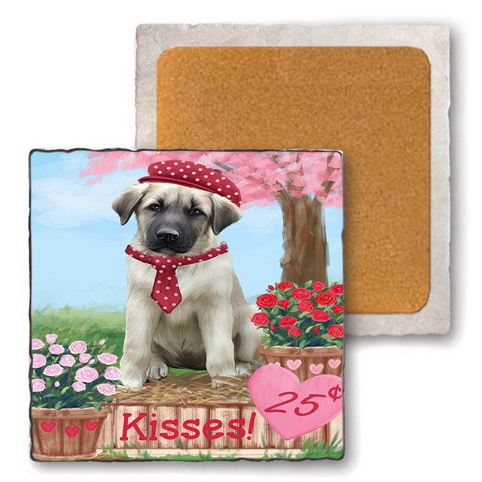 Rosie 25 Cent Kisses Anatolian Shepherd Dog Set of 4 Natural Stone Marble Tile Coasters MCST50795