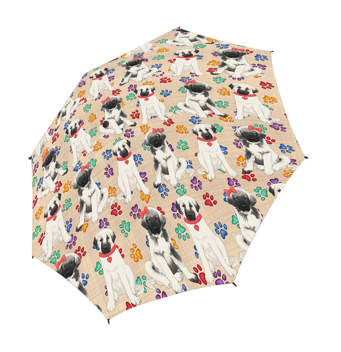Rainbow Paw Print Anatolian Shepherd Dogs Red Semi-Automatic Foldable Umbrella