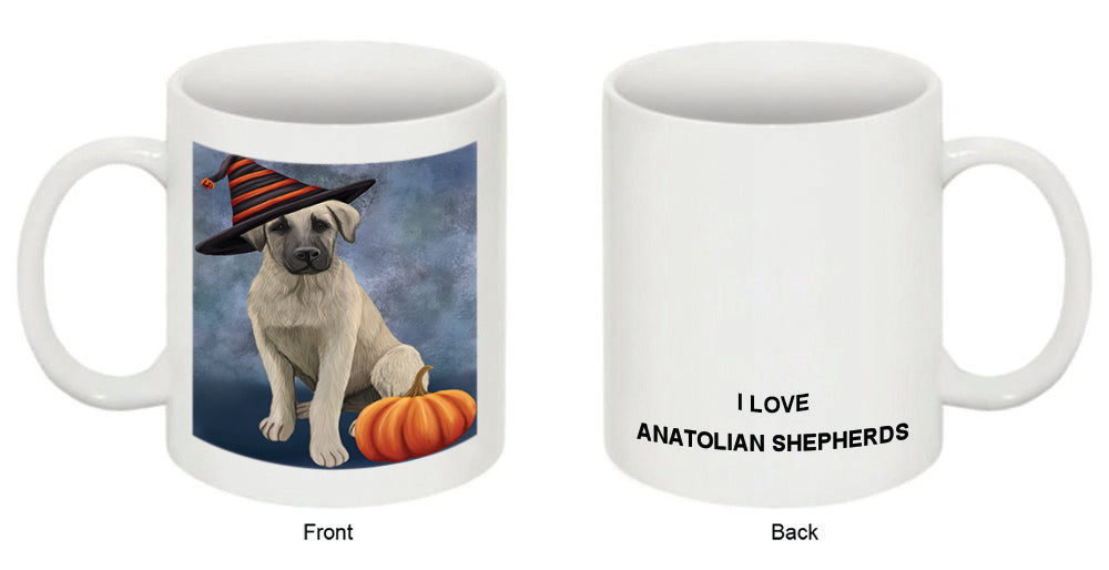 Happy Halloween Anatolian Shepherd Dog Wearing Witch Hat with Pumpkin Coffee Mug MUG50256