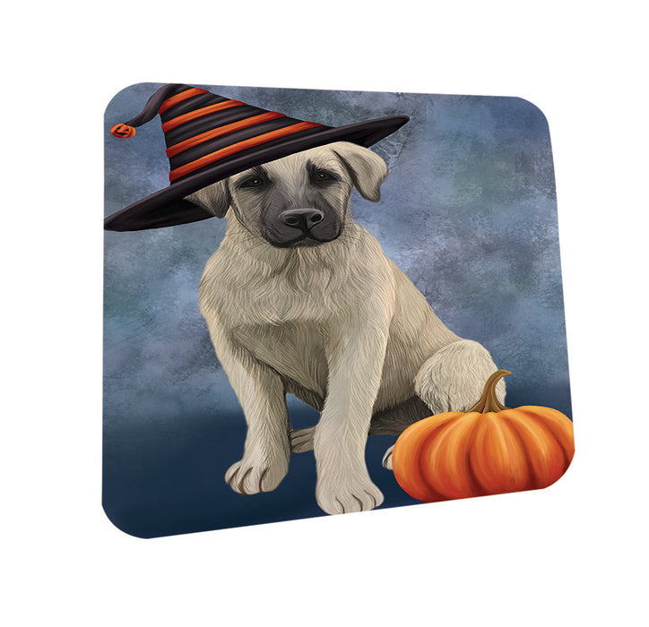 Happy Halloween Anatolian Shepherd Dog Wearing Witch Hat with Pumpkin Coasters Set of 4 CST54816