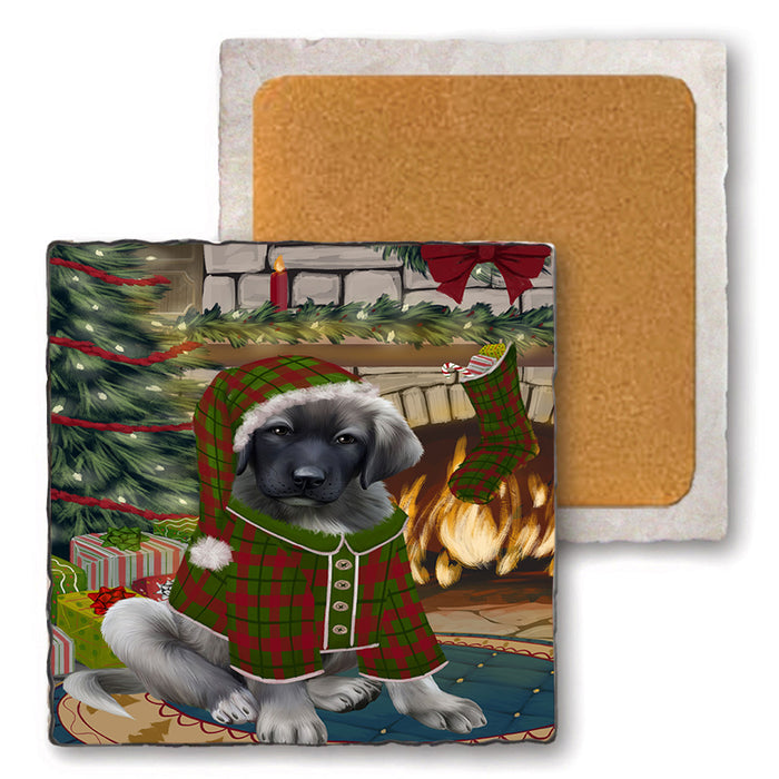 The Stocking was Hung Anatolian Shepherd Dog Set of 4 Natural Stone Marble Tile Coasters MCST50169