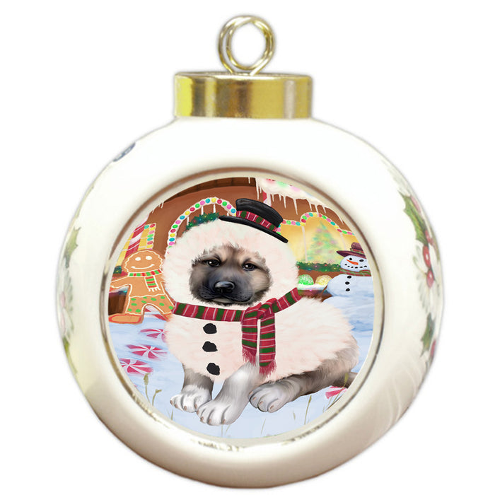 Christmas Gingerbread House Candyfest Anatolian Shepherd Dog Round Ball Christmas Ornament RBPOR56498