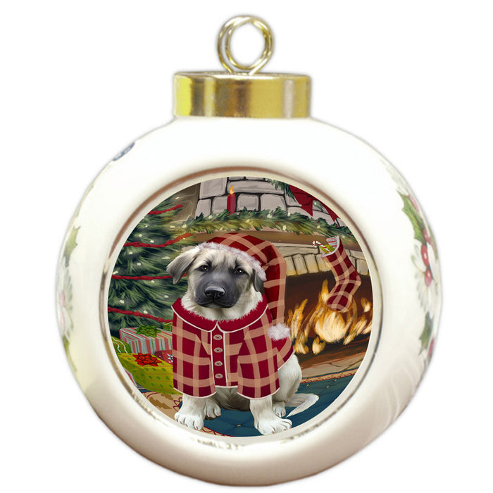 The Stocking was Hung Anatolian Shepherd Dog Round Ball Christmas Ornament RBPOR55526