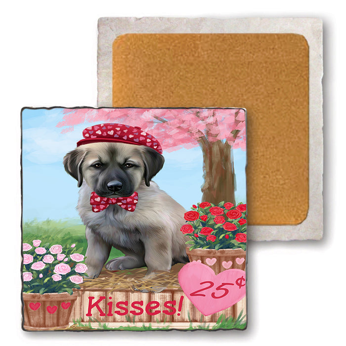 Rosie 25 Cent Kisses Anatolian Shepherd Dog Set of 4 Natural Stone Marble Tile Coasters MCST50796