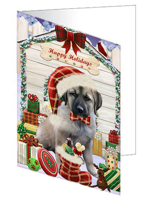 Happy Holidays Christmas Anatolian Shepherd Dog House with Presents Handmade Artwork Assorted Pets Greeting Cards and Note Cards with Envelopes for All Occasions and Holiday Seasons GCD57959