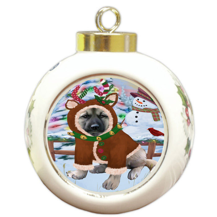 Christmas Gingerbread House Candyfest Anatolian Shepherd Dog Round Ball Christmas Ornament RBPOR56499