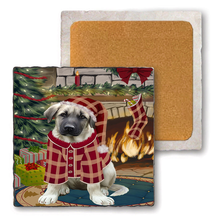 The Stocking was Hung Anatolian Shepherd Dog Set of 4 Natural Stone Marble Tile Coasters MCST50170