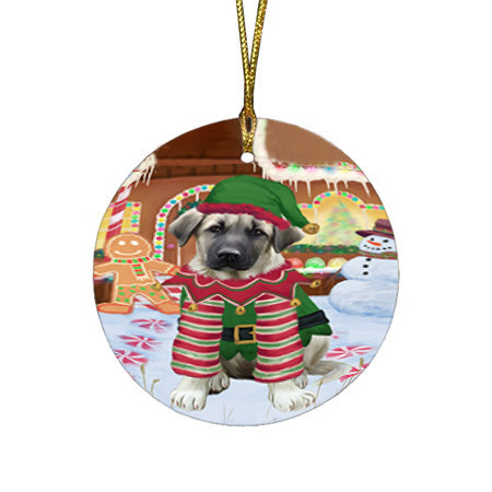Christmas Gingerbread House Candyfest Anatolian Shepherd Dog Round Flat Christmas Ornament RFPOR56500