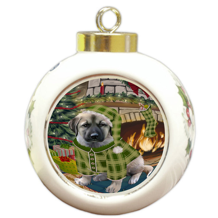 The Stocking was Hung Anatolian Shepherd Dog Round Ball Christmas Ornament RBPOR55527