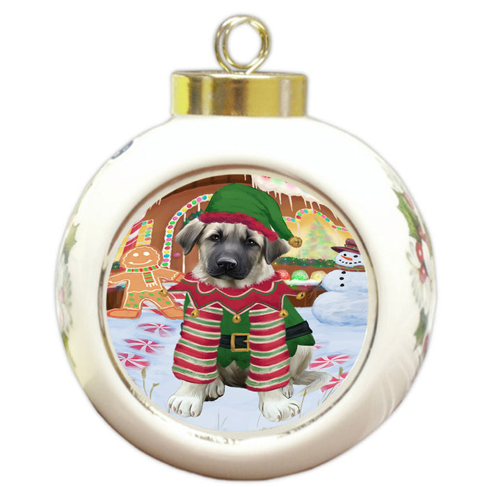 Christmas Gingerbread House Candyfest Anatolian Shepherd Dog Round Ball Christmas Ornament RBPOR56500