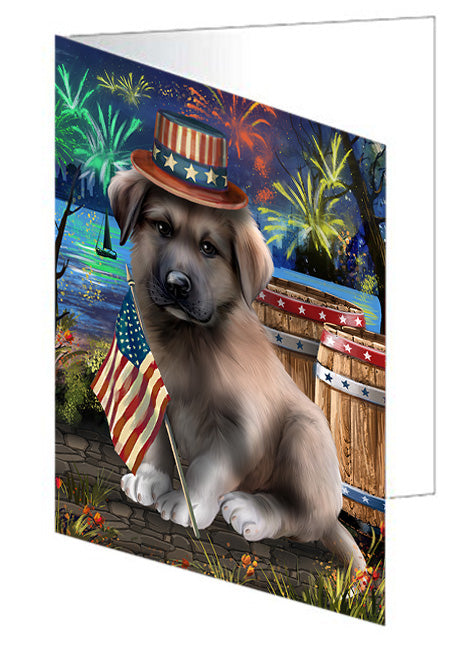 4th of July Independence Day Fireworks Anatolian Shepherd Dog at the Lake Handmade Artwork Assorted Pets Greeting Cards and Note Cards with Envelopes for All Occasions and Holiday Seasons GCD57272