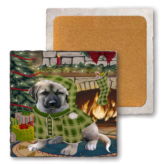 The Stocking was Hung Anatolian Shepherd Dog Set of 4 Natural Stone Marble Tile Coasters MCST50171