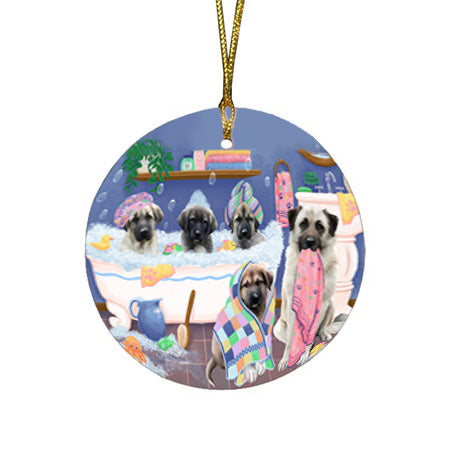 Rub A Dub Dogs In A Tub Anatolian Shepherds Dog Round Flat Christmas Ornament RFPOR57110