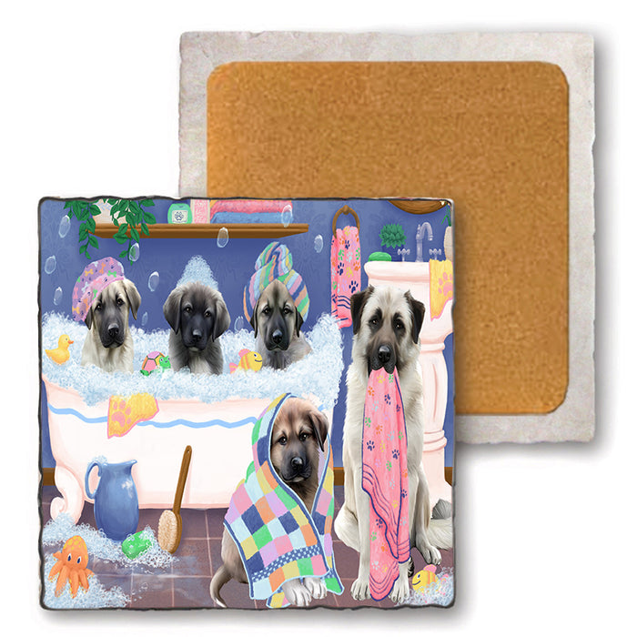 Rub A Dub Dogs In A Tub Anatolian Shepherds Dog Set of 4 Natural Stone Marble Tile Coasters MCST51754