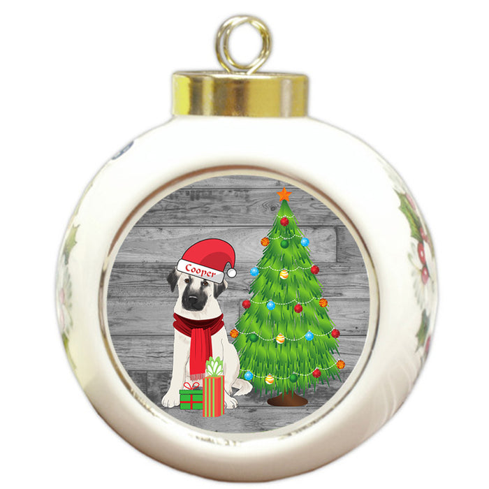 Custom Personalized Anatolian Shepherd Dog With Tree and Presents Christmas Round Ball Ornament