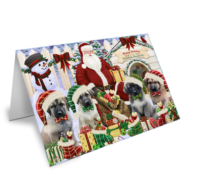 Happy Holidays Christmas Anatolian Shepherds Dog House Gathering Handmade Artwork Assorted Pets Greeting Cards and Note Cards with Envelopes for All Occasions and Holiday Seasons GCD57845