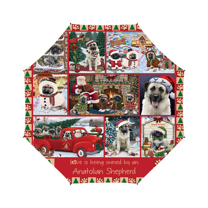 Love is Being Owned Christmas Anatolian Shepherd Dogs Semi-Automatic Foldable Umbrella