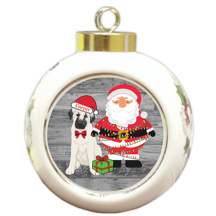 Custom Personalized Anatolian Shepherd Dog With Santa Wrapped in Light Christmas Round Ball Ornament