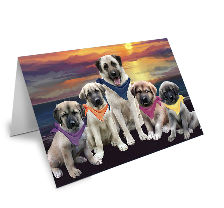 Family Sunset Portrait Anatolian Shepherds Dog Handmade Artwork Assorted Pets Greeting Cards and Note Cards with Envelopes for All Occasions and Holiday Seasons GCD54716