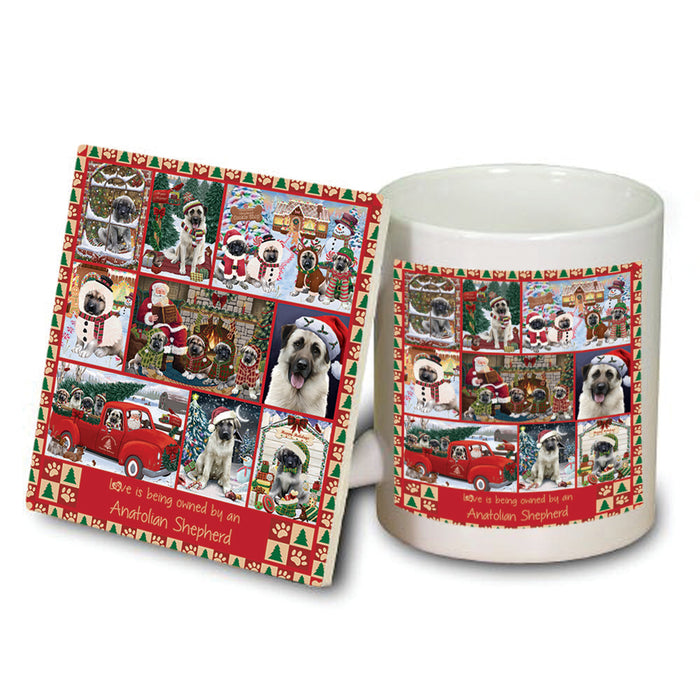 Love is Being Owned Christmas Anatolian Shepherd Dogs Mug and Coaster Set MUC57183