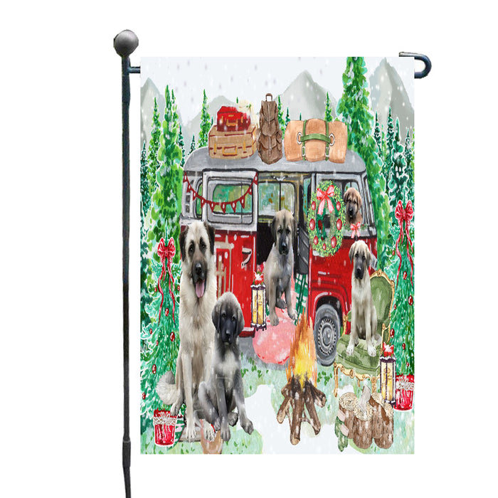 Christmas Time Camping with Anatolian Shepherd Dogs Garden Flags- Outdoor Double Sided Garden Yard Porch Lawn Spring Decorative Vertical Home Flags 12 1/2"w x 18"h