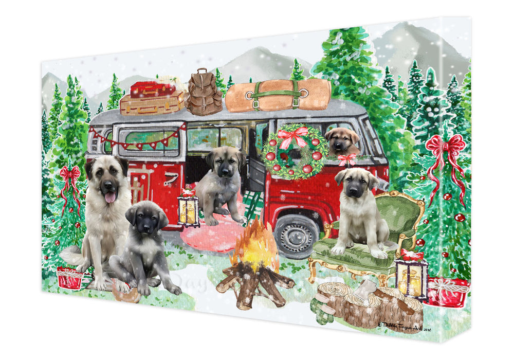 Christmas Time Camping with Anatolian Shepherd Dogs Canvas Wall Art - Premium Quality Ready to Hang Room Decor Wall Art Canvas - Unique Animal Printed Digital Painting for Decoration