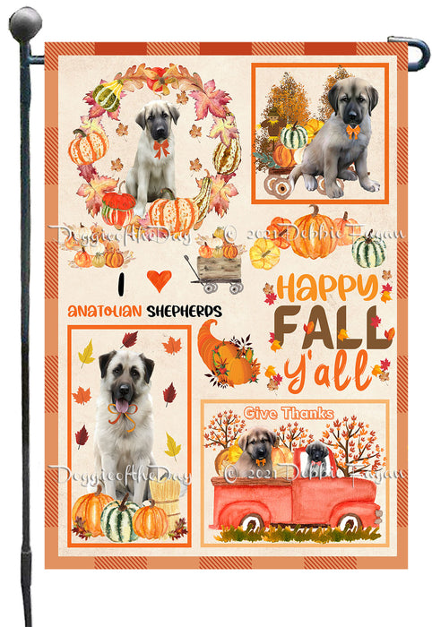 Happy Fall Y'all Pumpkin Anatolian Shepherd Dogs Garden Flags- Outdoor Double Sided Garden Yard Porch Lawn Spring Decorative Vertical Home Flags 12 1/2"w x 18"h
