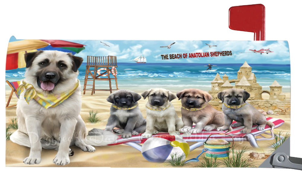Pet Friendly Beach Anatolian Shepherd Dogs Magnetic Mailbox Cover Both Sides Pet Theme Printed Decorative Letter Box Wrap Case Postbox Thick Magnetic Vinyl Material