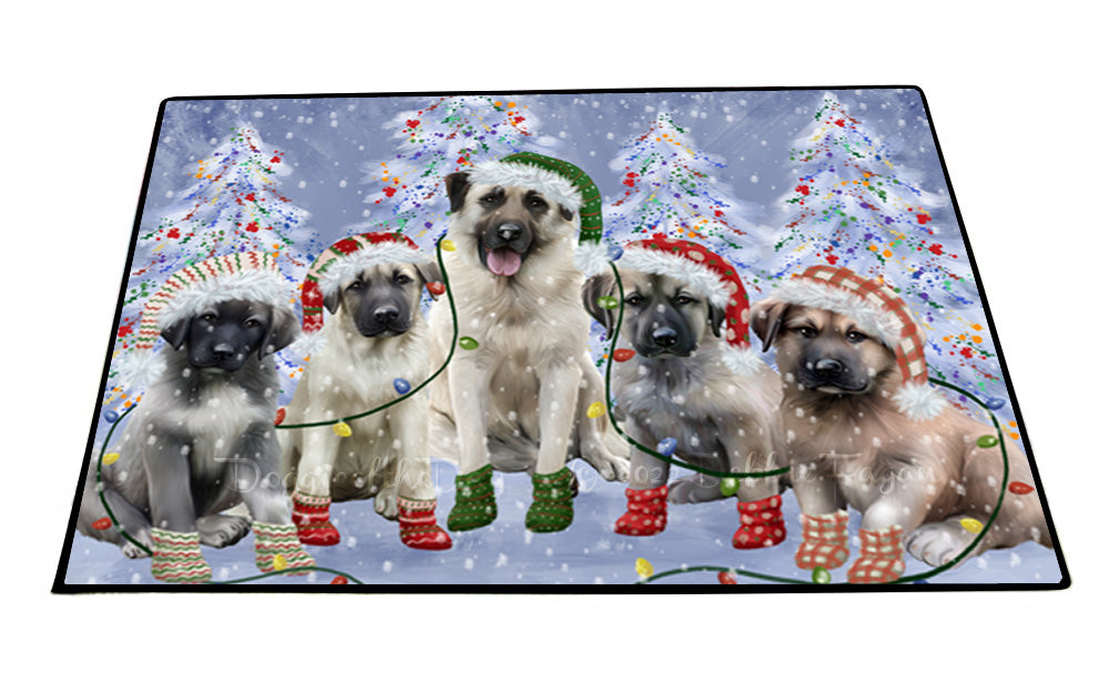 Christmas Lights and Anatolian Shepherd Dogs Floor Mat- Anti-Slip Pet Door Mat Indoor Outdoor Front Rug Mats for Home Outside Entrance Pets Portrait Unique Rug Washable Premium Quality Mat