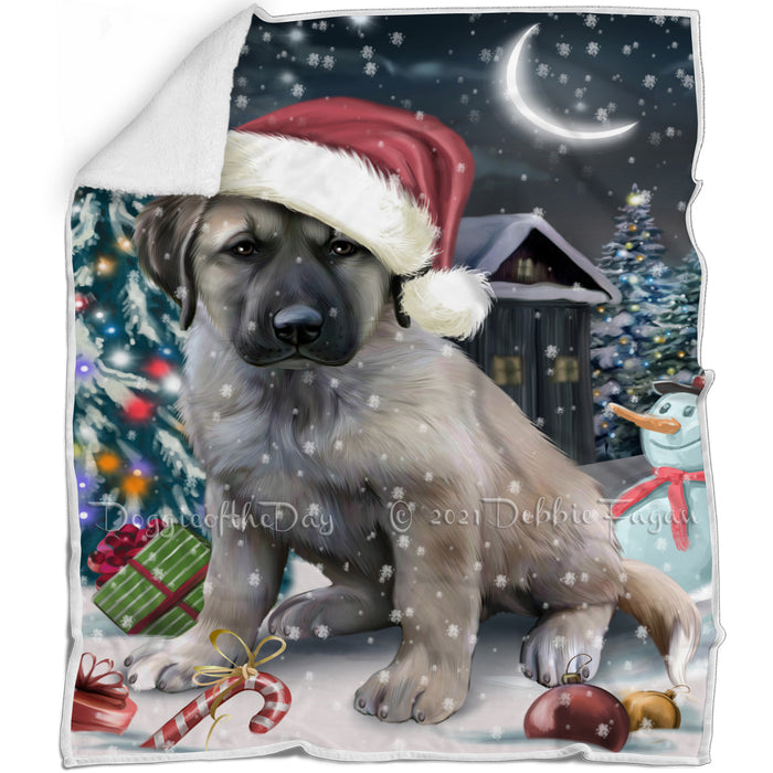 Have a Holly Jolly Christmas Anatolian Shepherd Dog in Holiday Background Blanket D006