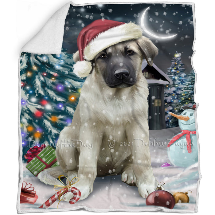 Have a Holly Jolly Christmas Anatolian Shepherd Dog in Holiday Background Blanket D007