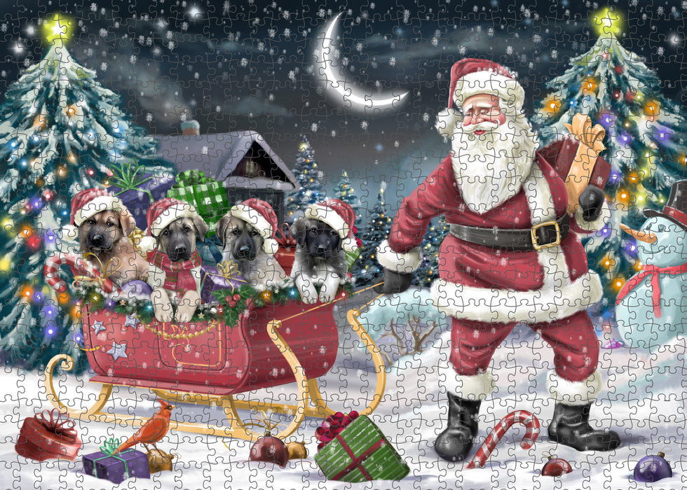 Christmas Santa Sled Anatolian Shepherd Dogs Portrait Jigsaw Puzzle for Adults Animal Interlocking Puzzle Game Unique Gift for Dog Lover's with Metal Tin Box