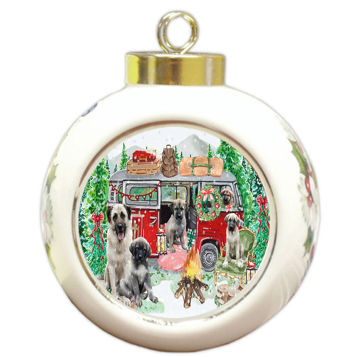 Christmas Time Camping with Anatolian Shepherd Dogs Round Ball Christmas Ornament Pet Decorative Hanging Ornaments for Christmas X-mas Tree Decorations - 3" Round Ceramic Ornament