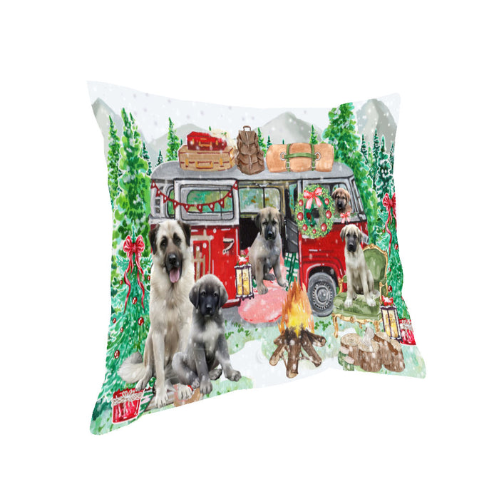 Christmas Time Camping with Anatolian Shepherd Dogs Pillow with Top Quality High-Resolution Images - Ultra Soft Pet Pillows for Sleeping - Reversible & Comfort - Ideal Gift for Dog Lover - Cushion for Sofa Couch Bed - 100% Polyester