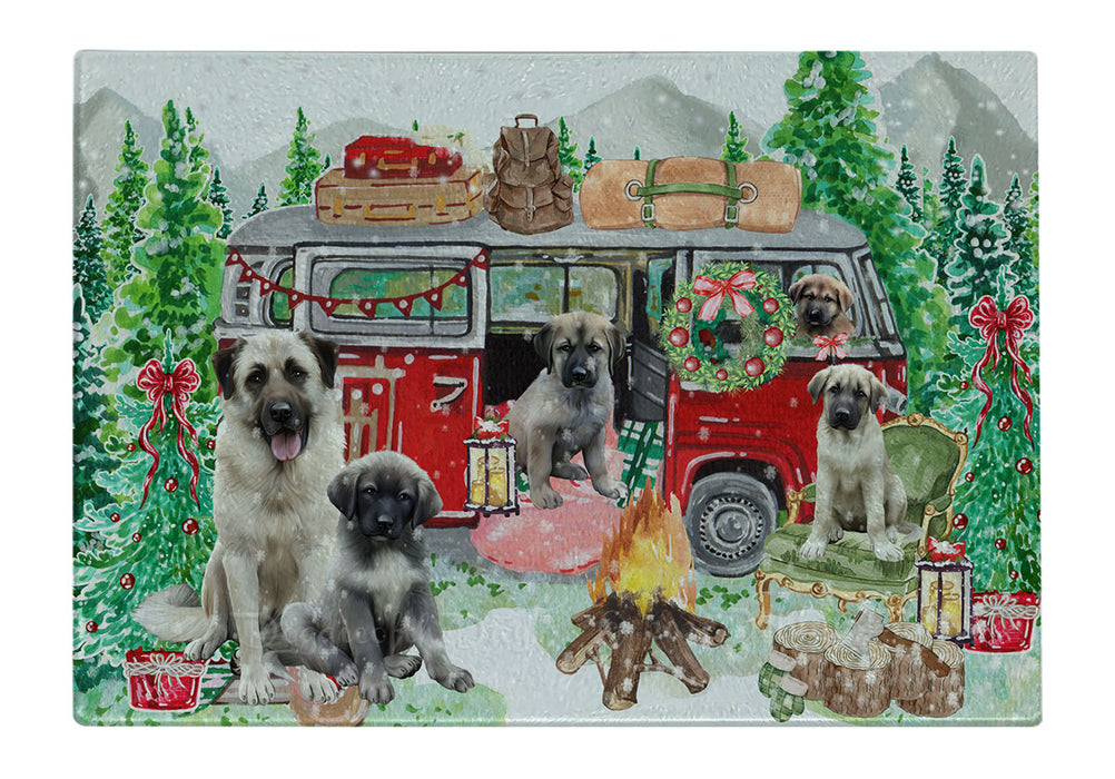 Christmas Time Camping with Anatolian Shepherd Dogs Cutting Board - For Kitchen - Scratch & Stain Resistant - Designed To Stay In Place - Easy To Clean By Hand - Perfect for Chopping Meats, Vegetables