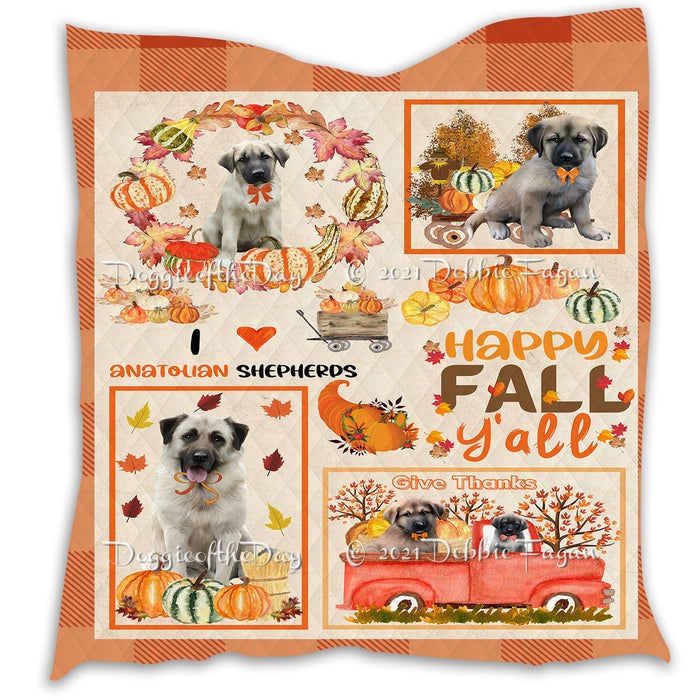 Happy Fall Y'all Pumpkin Anatolian Shepherd Dogs Quilt Bed Coverlet Bedspread - Pets Comforter Unique One-side Animal Printing - Soft Lightweight Durable Washable Polyester Quilt
