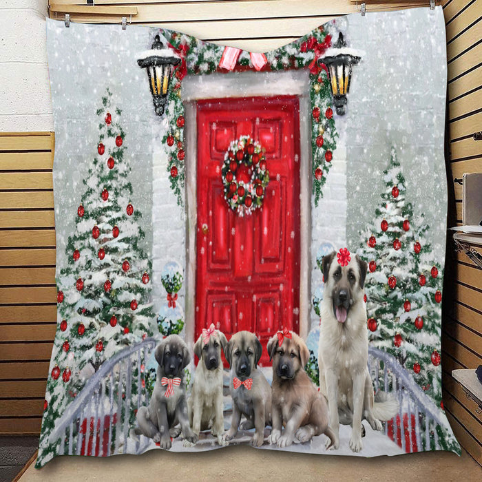 Christmas Holiday Welcome Anatolian Shepherd Dogs  Quilt Bed Coverlet Bedspread - Pets Comforter Unique One-side Animal Printing - Soft Lightweight Durable Washable Polyester Quilt