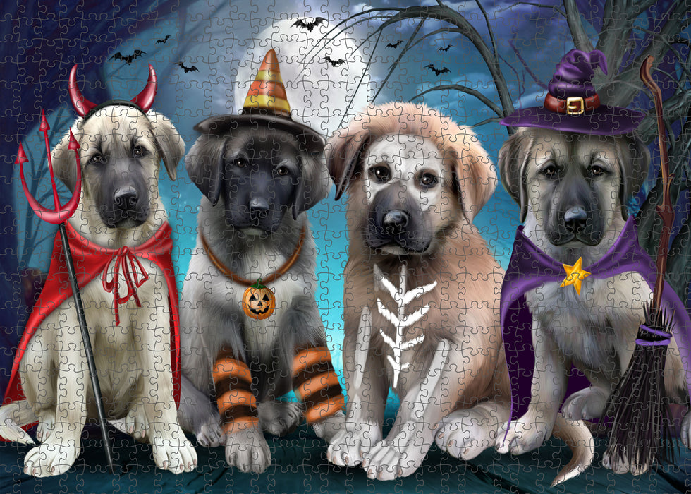 Happy Halloween Trick or Treat Anatolian Shepherd Dogs Portrait Jigsaw Puzzle for Adults Animal Interlocking Puzzle Game Unique Gift for Dog Lover's with Metal Tin Box