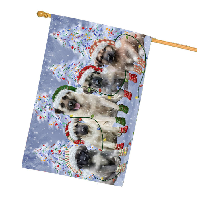 Christmas Lights and Anatolian Shepherd Dogs House Flag Outdoor Decorative Double Sided Pet Portrait Weather Resistant Premium Quality Animal Printed Home Decorative Flags 100% Polyester