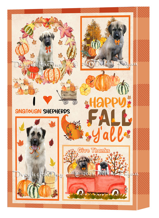 Happy Fall Y'all Pumpkin Anatolian Shepherd Dogs Canvas Wall Art - Premium Quality Ready to Hang Room Decor Wall Art Canvas - Unique Animal Printed Digital Painting for Decoration