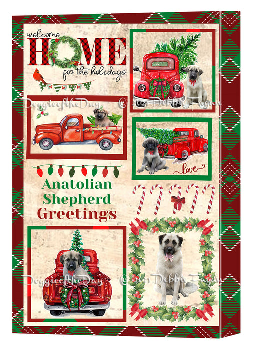 Welcome Home for Christmas Holidays Anatolian Shepherd Dogs Canvas Wall Art Decor - Premium Quality Canvas Wall Art for Living Room Bedroom Home Office Decor Ready to Hang CVS149201