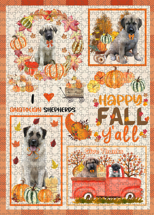Happy Fall Y'all Pumpkin Anatolian Shepherd Dogs Portrait Jigsaw Puzzle for Adults Animal Interlocking Puzzle Game Unique Gift for Dog Lover's with Metal Tin Box