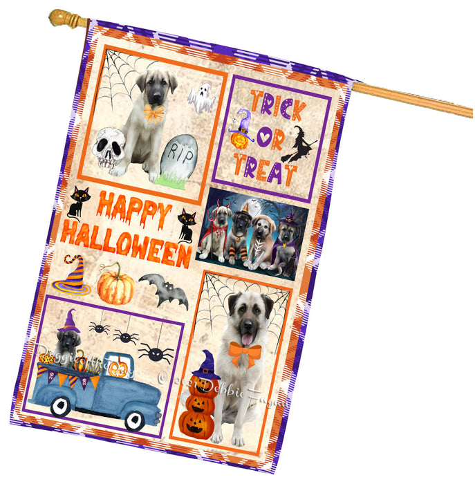Happy Halloween Trick or Treat Anatolian Shepherd Dogs House Flag Outdoor Decorative Double Sided Pet Portrait Weather Resistant Premium Quality Animal Printed Home Decorative Flags 100% Polyester