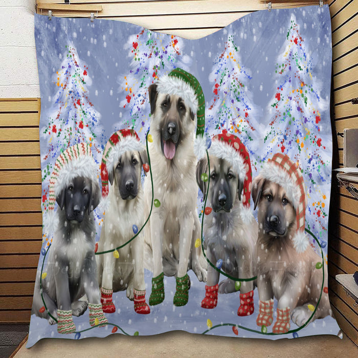 Christmas Lights and Anatolian Shepherd Dogs  Quilt Bed Coverlet Bedspread - Pets Comforter Unique One-side Animal Printing - Soft Lightweight Durable Washable Polyester Quilt
