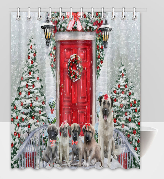 Christmas Holiday Welcome Anatolian Shepherd Dogs Shower Curtain Pet Painting Bathtub Curtain Waterproof Polyester One-Side Printing Decor Bath Tub Curtain for Bathroom with Hooks